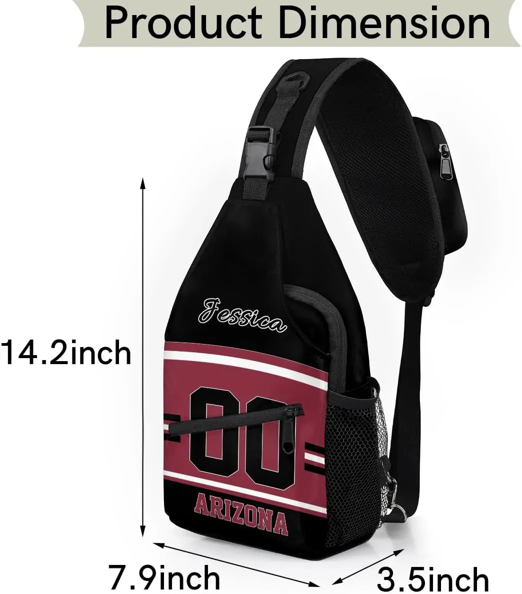 Custom Sling Bag, Personalized Rugby Sport Crossbody Bags for Men, Customize Name Sling Shoulder Backpack, Football Chest Bag Hiking Travel Daypack for Outdoor, Arizona
