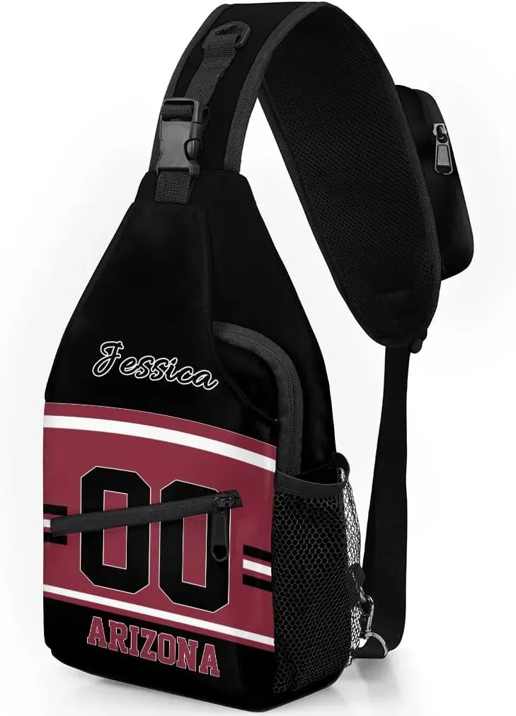Custom Sling Bag, Personalized Rugby Sport Crossbody Bags for Men, Customize Name Sling Shoulder Backpack, Football Chest Bag Hiking Travel Daypack for Outdoor, Arizona