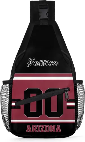 Custom Sling Bag, Personalized Rugby Sport Crossbody Bags for Men, Customize Name Sling Shoulder Backpack, Football Chest Bag Hiking Travel Daypack for Outdoor, Arizona