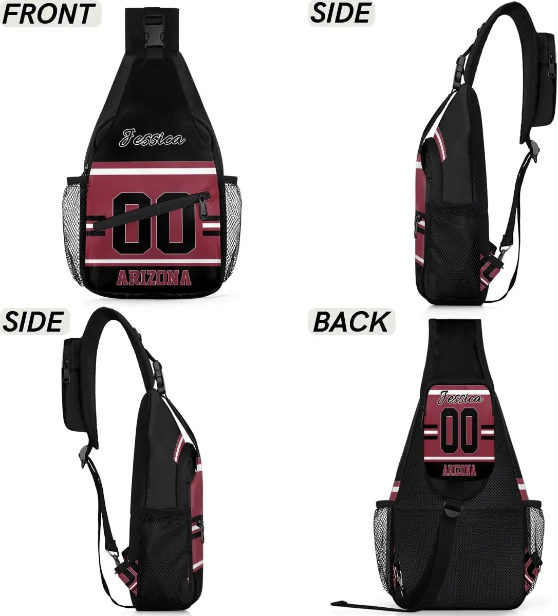 Custom Sling Bag, Personalized Rugby Sport Crossbody Bags for Men, Customize Name Sling Shoulder Backpack, Football Chest Bag Hiking Travel Daypack for Outdoor, Arizona