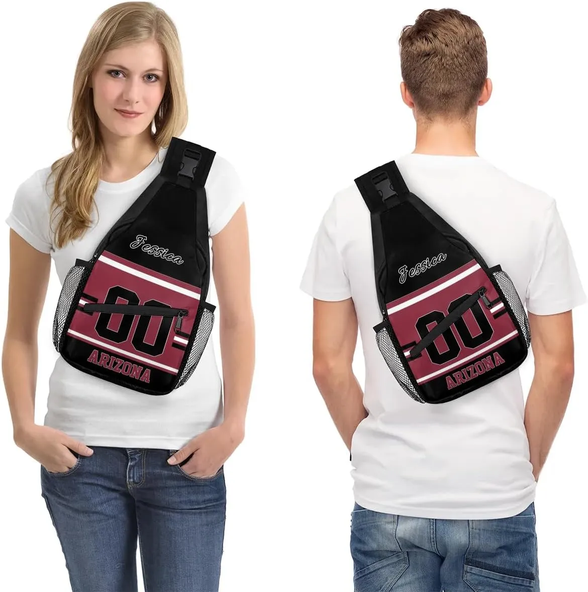 Custom Sling Bag, Personalized Rugby Sport Crossbody Bags for Men, Customize Name Sling Shoulder Backpack, Football Chest Bag Hiking Travel Daypack for Outdoor, Arizona
