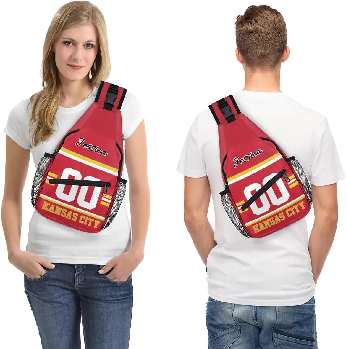 Custom Sling Bag, Personalized Rugby Sport Crossbody Bags for Men, Customize Name Sling Shoulder Backpack, Football Chest Bag Hiking Travel Daypack for Outdoor, Kansas City