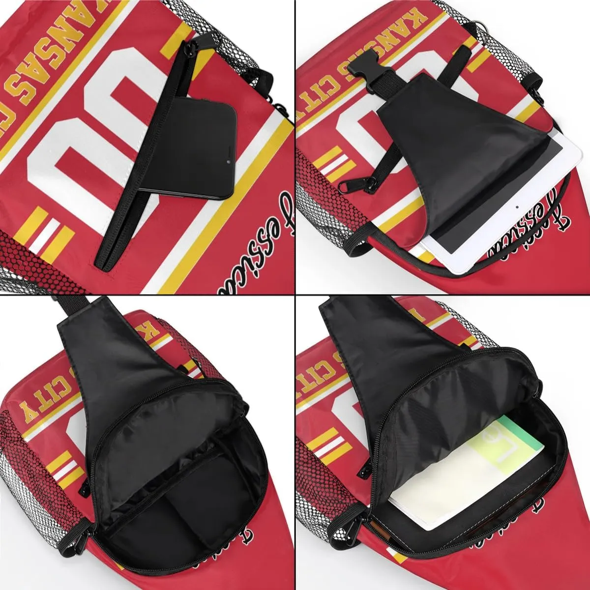 Custom Sling Bag, Personalized Rugby Sport Crossbody Bags for Men, Customize Name Sling Shoulder Backpack, Football Chest Bag Hiking Travel Daypack for Outdoor, Kansas City