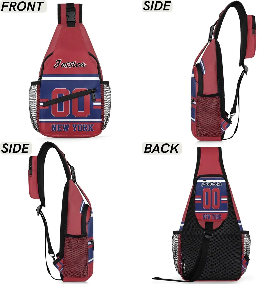 Custom Sling Bag, Personalized Rugby Sport Crossbody Bags for Men, Customize Name Sling Shoulder Backpack, Football Chest Bag Hiking Travel Daypack for Outdoor, New York