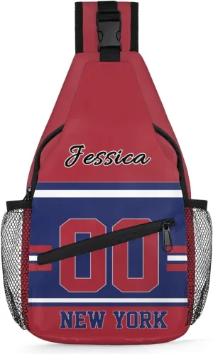 Custom Sling Bag, Personalized Rugby Sport Crossbody Bags for Men, Customize Name Sling Shoulder Backpack, Football Chest Bag Hiking Travel Daypack for Outdoor, New York