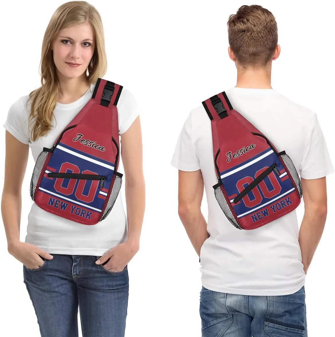 Custom Sling Bag, Personalized Rugby Sport Crossbody Bags for Men, Customize Name Sling Shoulder Backpack, Football Chest Bag Hiking Travel Daypack for Outdoor, New York