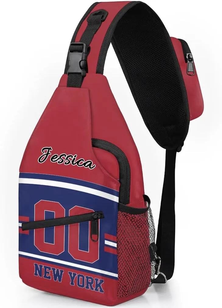 Custom Sling Bag, Personalized Rugby Sport Crossbody Bags for Men, Customize Name Sling Shoulder Backpack, Football Chest Bag Hiking Travel Daypack for Outdoor, New York