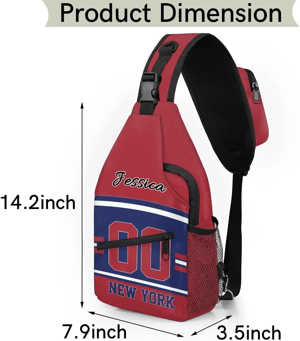 Custom Sling Bag, Personalized Rugby Sport Crossbody Bags for Men, Customize Name Sling Shoulder Backpack, Football Chest Bag Hiking Travel Daypack for Outdoor, New York