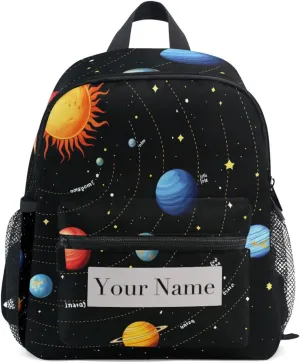 Custom Universe Solar System Kids Backpack for Girls Boys, Space Planets Toddler Casual Daypack Backpacks, Personalized with Kid's Name Preschool School Bag, Children Travel Bookbag with Chest Strap