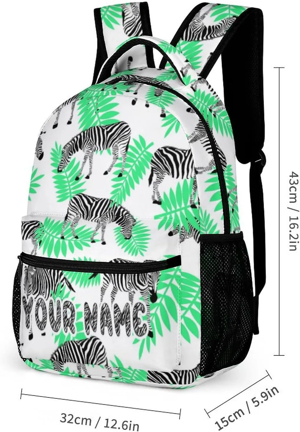 Custom Zebra Backpack for Kids Girls Boys School, 16 Inches Cute Zebras Theme Bookbag, Adjustable, Lightweight, Large Capacity, Colorful Daily Casual Backpacks