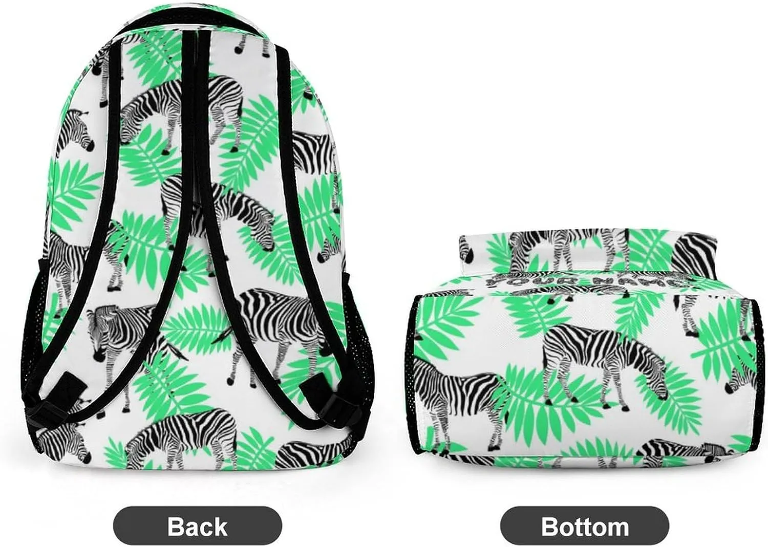 Custom Zebra Backpack for Kids Girls Boys School, 16 Inches Cute Zebras Theme Bookbag, Adjustable, Lightweight, Large Capacity, Colorful Daily Casual Backpacks