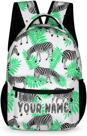 Custom Zebra Backpack for Kids Girls Boys School, 16 Inches Cute Zebras Theme Bookbag, Adjustable, Lightweight, Large Capacity, Colorful Daily Casual Backpacks