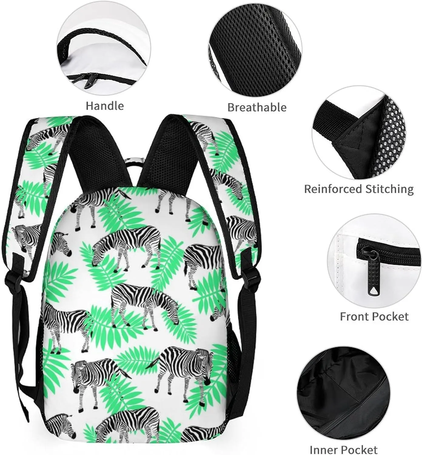 Custom Zebra Backpack for Kids Girls Boys School, 16 Inches Cute Zebras Theme Bookbag, Adjustable, Lightweight, Large Capacity, Colorful Daily Casual Backpacks