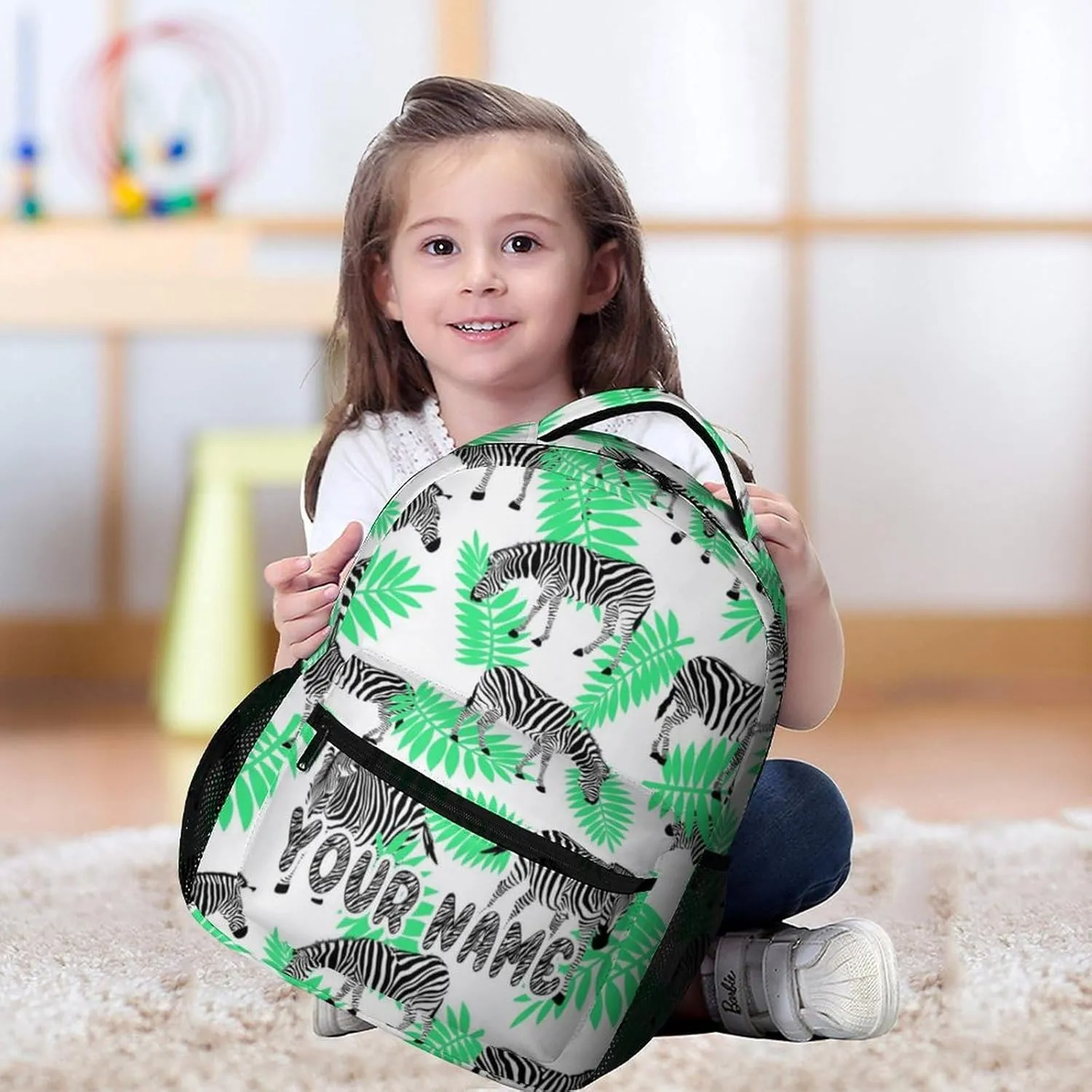 Custom Zebra Backpack for Kids Girls Boys School, 16 Inches Cute Zebras Theme Bookbag, Adjustable, Lightweight, Large Capacity, Colorful Daily Casual Backpacks