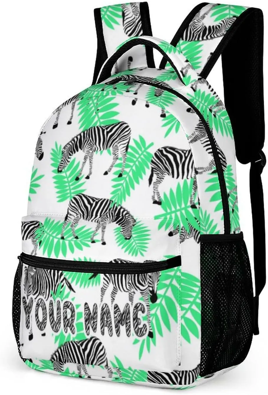 Custom Zebra Backpack for Kids Girls Boys School, 16 Inches Cute Zebras Theme Bookbag, Adjustable, Lightweight, Large Capacity, Colorful Daily Casual Backpacks