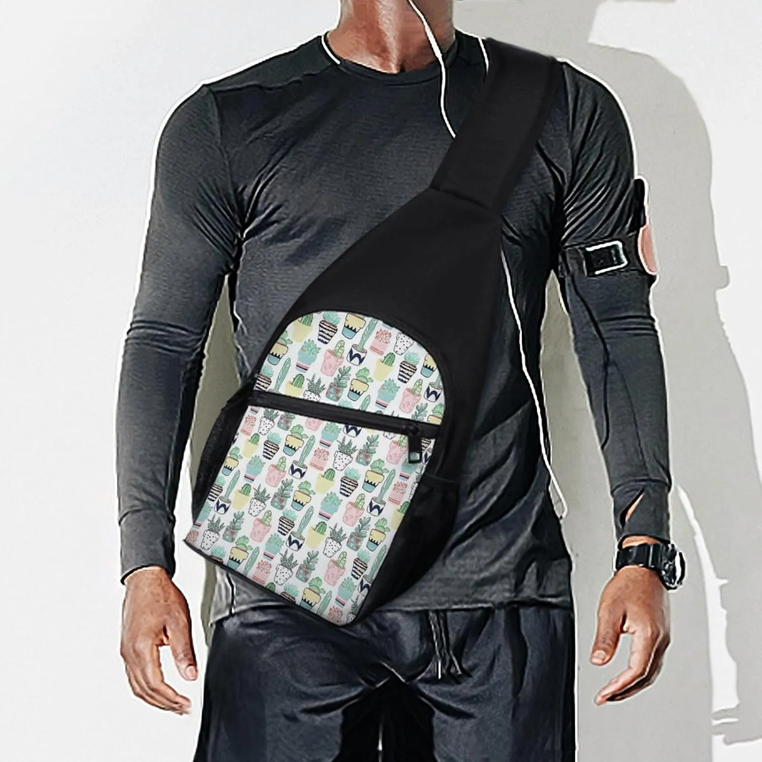 Cute Cacti in Pots Chest Bag with Mesh Pockets on Both Sides And Main Bag Design