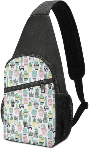 Cute Cacti in Pots Chest Bag with Mesh Pockets on Both Sides And Main Bag Design