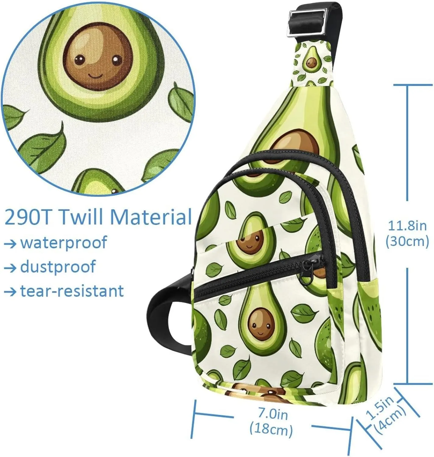 cute cartoon avocados (1) Sling Backpack Bag