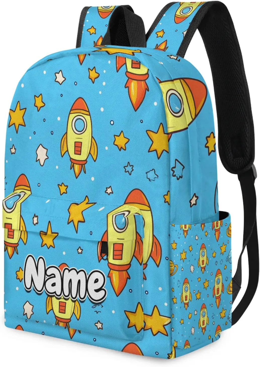 Cute Cartoon Rocket Personalized Backpack Bag with Name Lightweight Custom Shoulder Bags Waterproof Casual Backpacks Travel Laptop Bag 15.1in