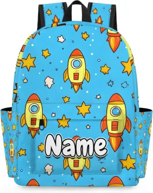 Cute Cartoon Rocket Personalized Backpack Bag with Name Lightweight Custom Shoulder Bags Waterproof Casual Backpacks Travel Laptop Bag 15.1in