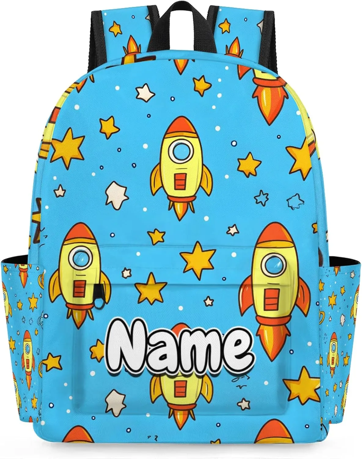 Cute Cartoon Rocket Personalized Backpack Bag with Name Lightweight Custom Shoulder Bags Waterproof Casual Backpacks Travel Laptop Bag 15.1in