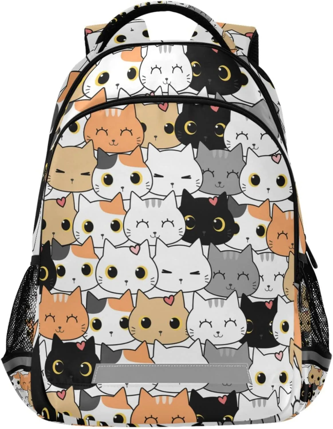 Cute Cat School Backpack for Boys Girls Portable Wide shoulder strap Backpack Lightweight Travel Bag College Casual Daypack with Reflective Strip Large