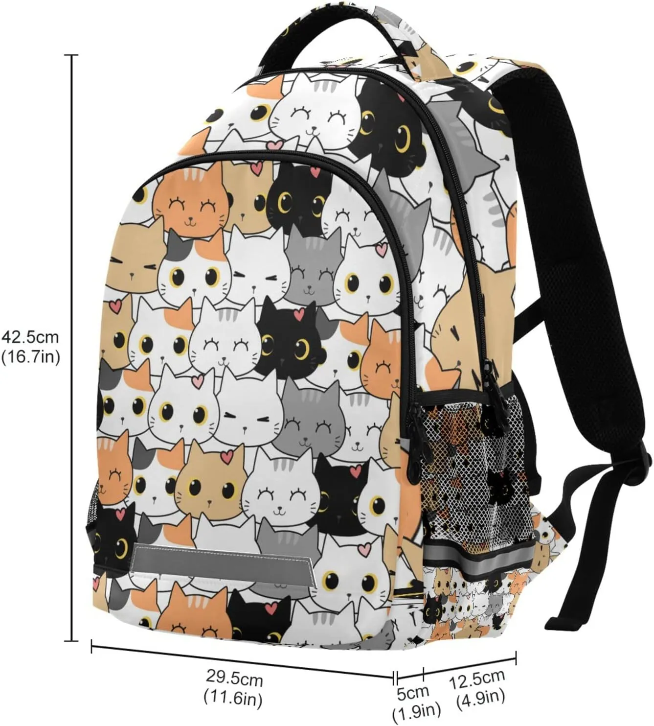Cute Cat School Backpack for Boys Girls Portable Wide shoulder strap Backpack Lightweight Travel Bag College Casual Daypack with Reflective Strip Large