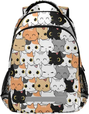 Cute Cat School Backpack for Boys Girls Portable Wide shoulder strap Backpack Lightweight Travel Bag College Casual Daypack with Reflective Strip Large