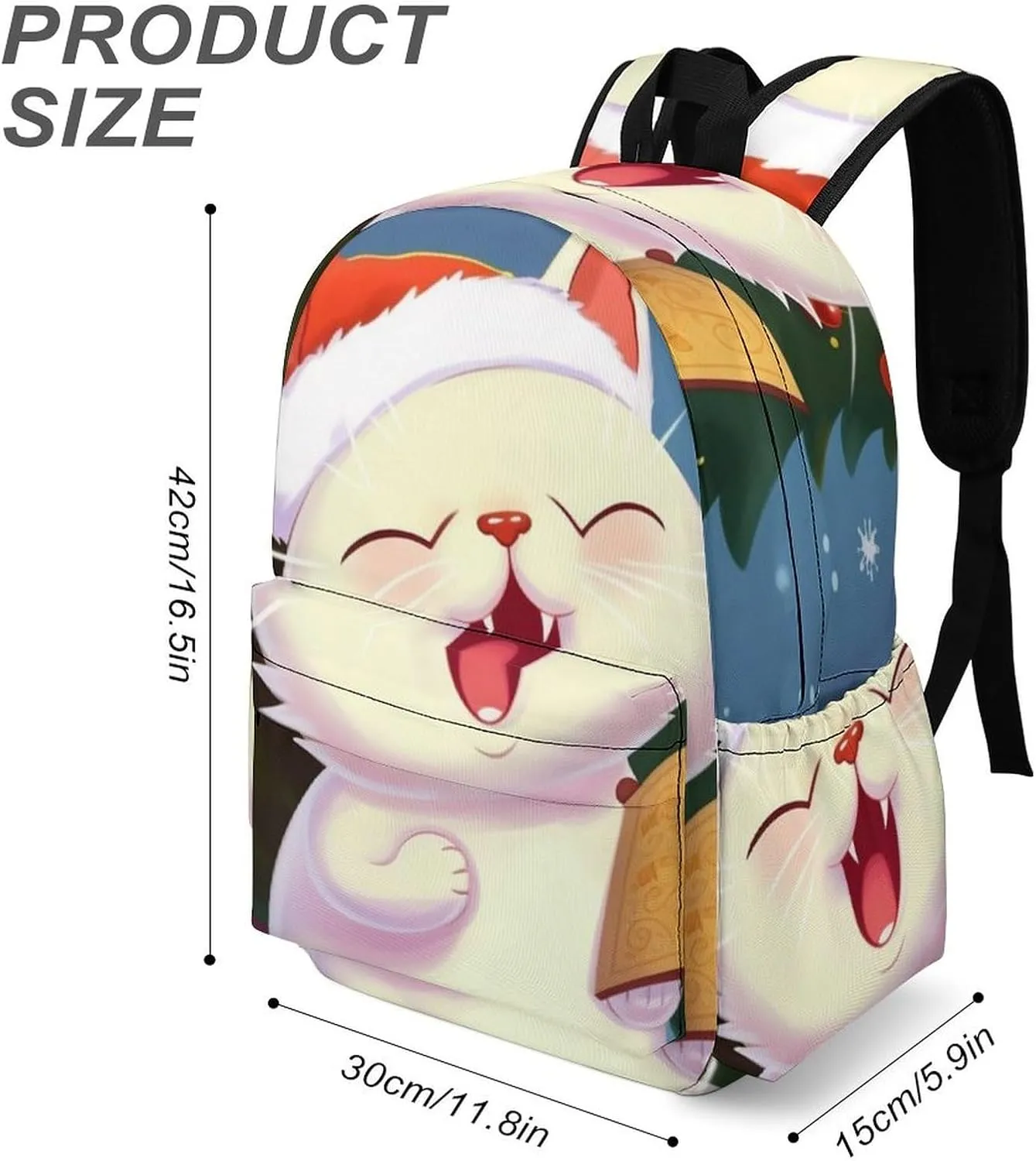 Cute Cat Sing Christmas Carols Print Laptop Backpacks Casual Shoulder Bag Travel Daypack Fashion for Men Women
