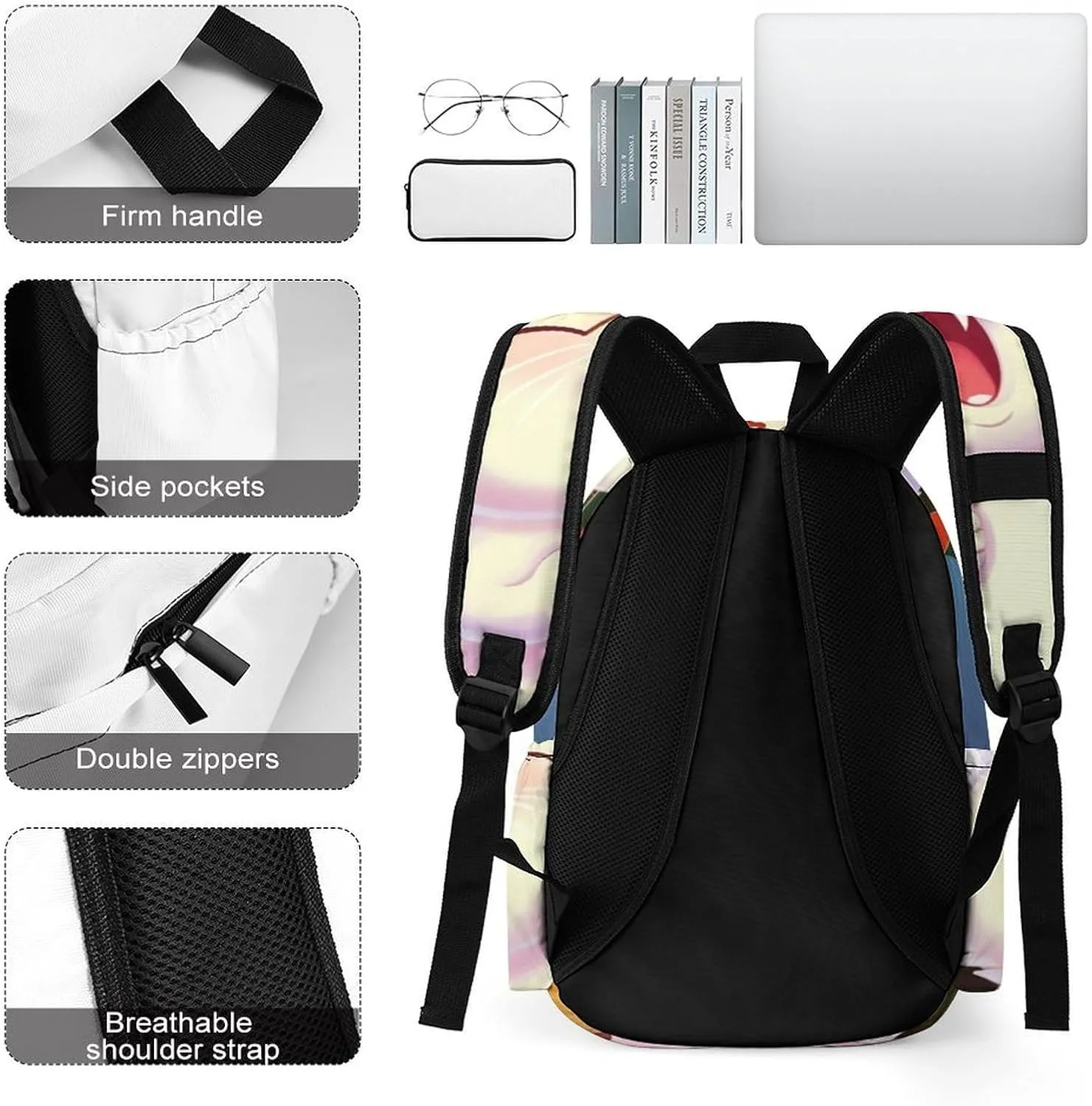Cute Cat Sing Christmas Carols Print Laptop Backpacks Casual Shoulder Bag Travel Daypack Fashion for Men Women