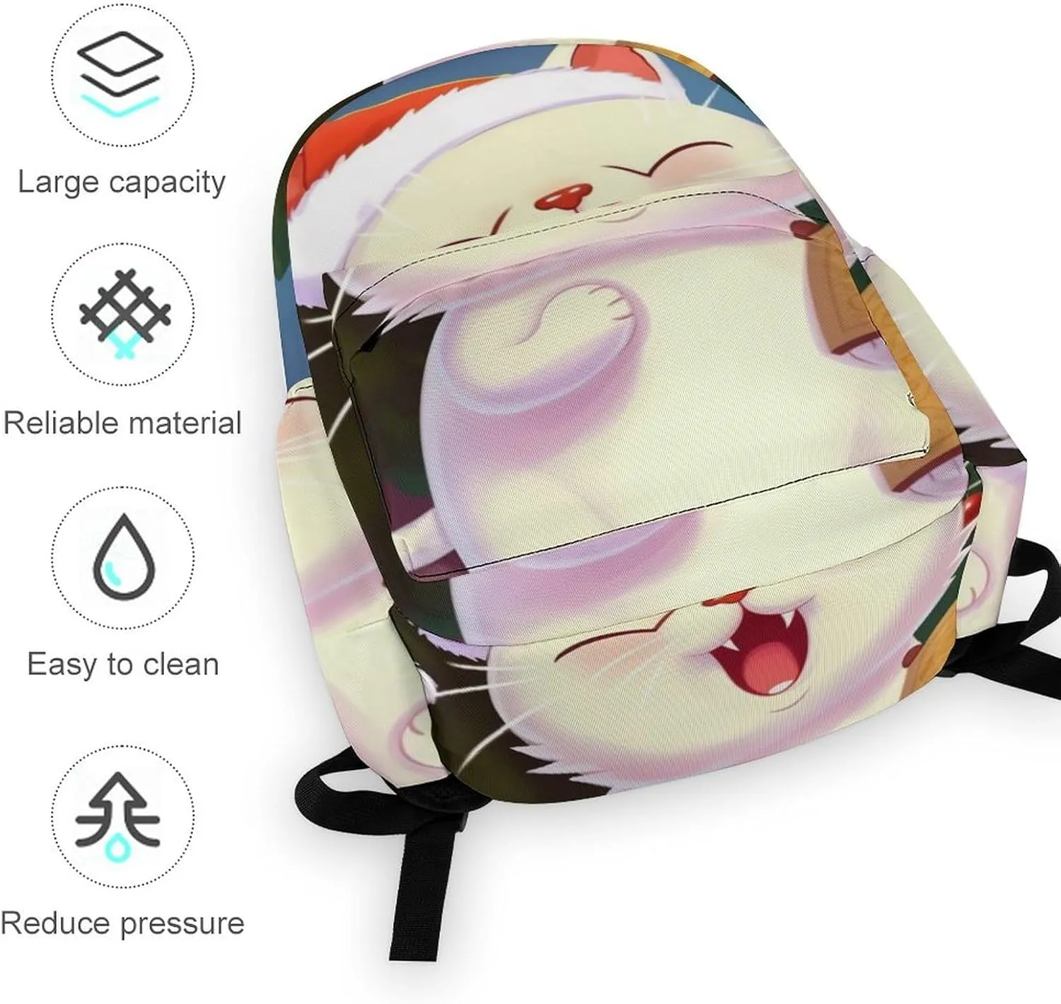 Cute Cat Sing Christmas Carols Print Laptop Backpacks Casual Shoulder Bag Travel Daypack Fashion for Men Women