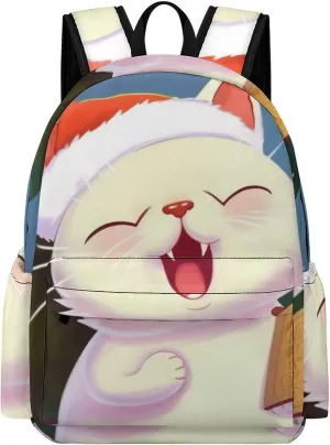 Cute Cat Sing Christmas Carols Print Laptop Backpacks Casual Shoulder Bag Travel Daypack Fashion for Men Women
