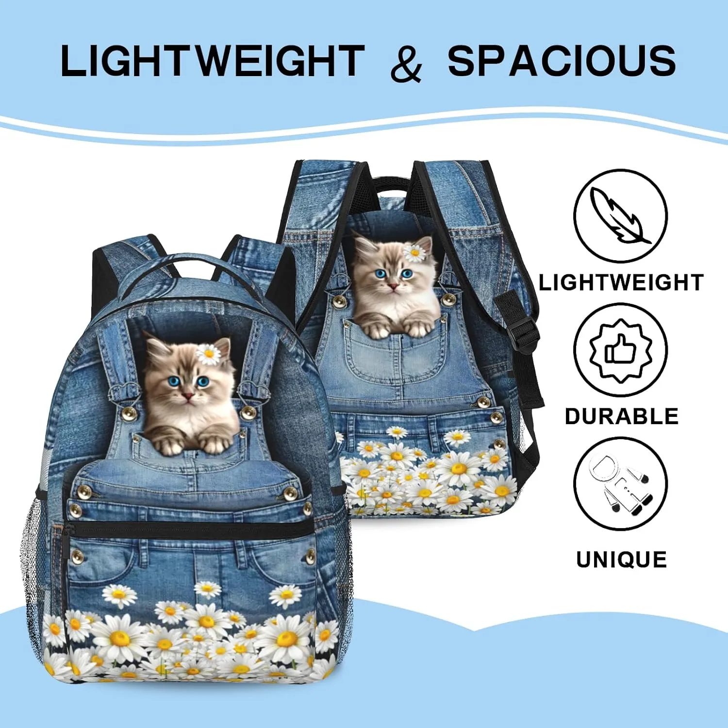 Cute Cats Backpack For Teen Girls Boys,Canvas Animals Bookbags For Schools Kids Backpacks For Girls In Preschool Kindergarten Elementary School Kawaii School Backpacks