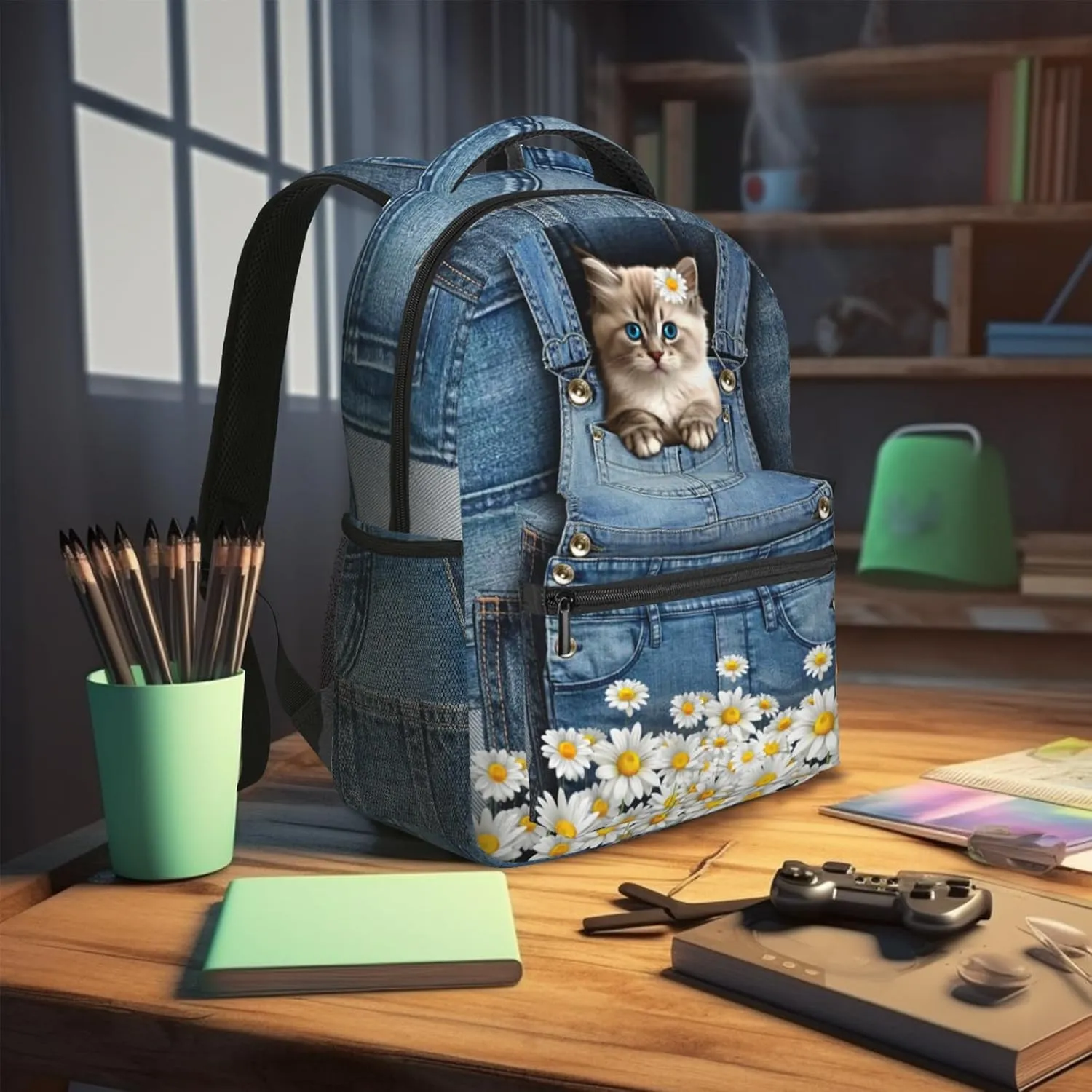 Cute Cats Backpack For Teen Girls Boys,Canvas Animals Bookbags For Schools Kids Backpacks For Girls In Preschool Kindergarten Elementary School Kawaii School Backpacks
