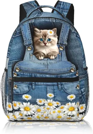 Cute Cats Backpack For Teen Girls Boys,Canvas Animals Bookbags For Schools Kids Backpacks For Girls In Preschool Kindergarten Elementary School Kawaii School Backpacks
