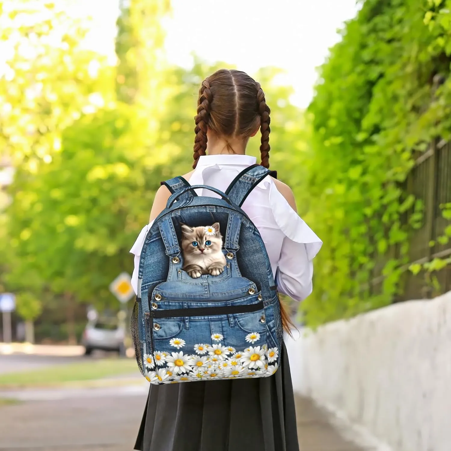 Cute Cats Backpack For Teen Girls Boys,Canvas Animals Bookbags For Schools Kids Backpacks For Girls In Preschool Kindergarten Elementary School Kawaii School Backpacks