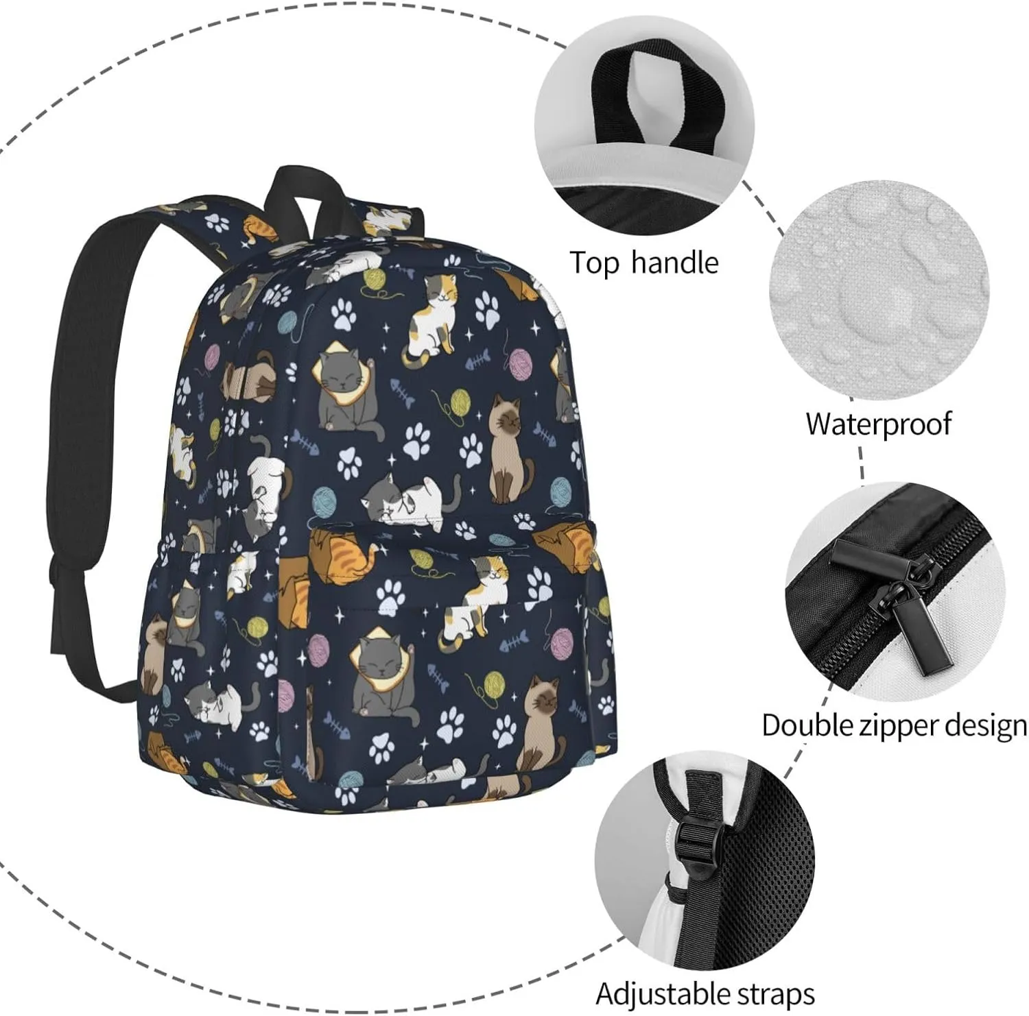 Cute Cats Backpack for Women 16.9 inch Travel Casual Laptop Backpack Lightweight Waterproof Hiking Daypack