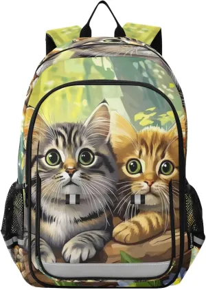 Cute Cats Forest Log Large Backpack for Men Women Travel Laptop Daypack Book Bag Shoulder Bag Cute Cool Funny Backpack with Reflective Strip 12.9 ×17.7 In