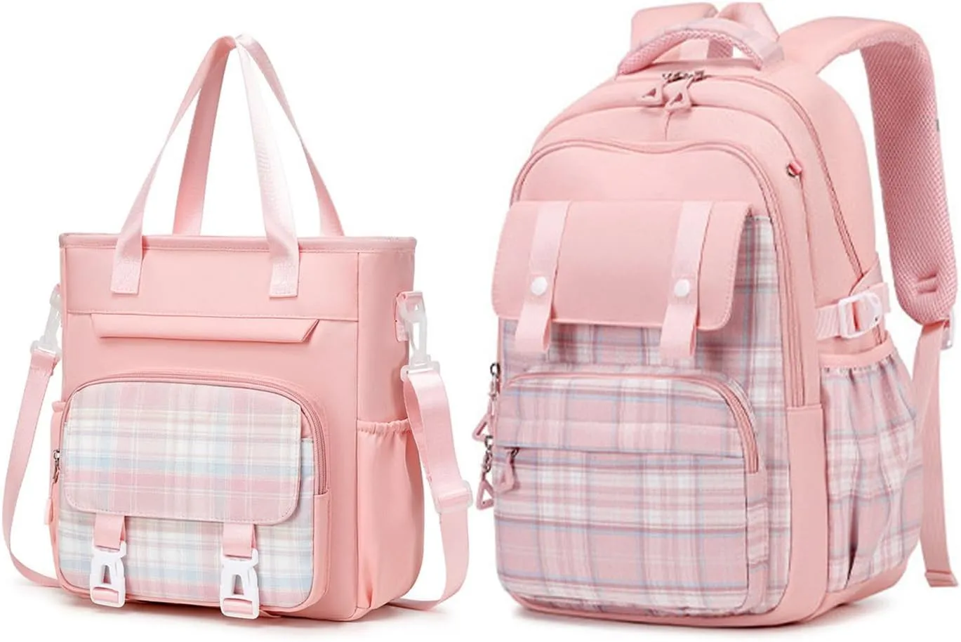 Cute Crossbody Bag Backpack with Lunch Bag Set, Jk Beautiful Nylon Laptop Shoulder Sling Messenger Bags Handbag (Pink,Backpack Lunch Bag Set)
