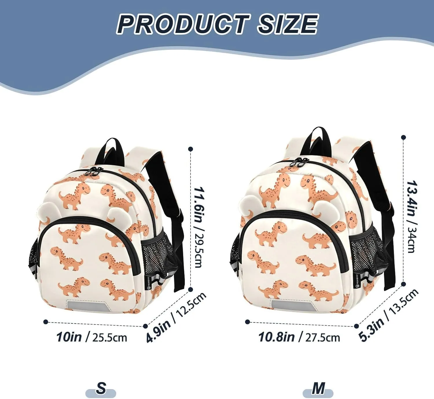 Cute Dinosaurs Preschool Backpack Orange Daycare Bookbag School Backpack with Traction Rope for Kids 3-6