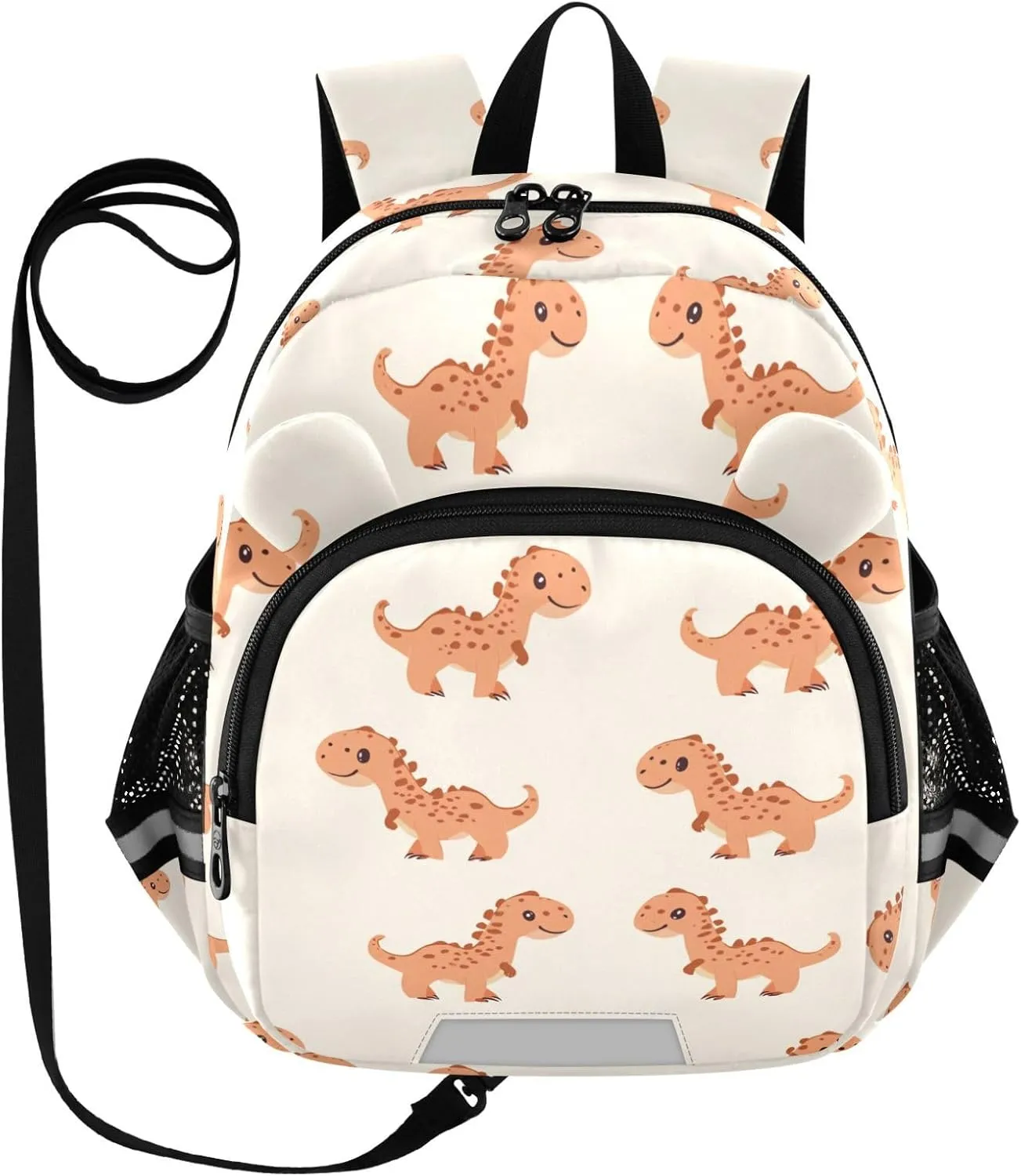 Cute Dinosaurs Preschool Backpack Orange Daycare Bookbag School Backpack with Traction Rope for Kids 3-6