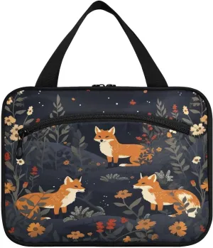 Cute Foxes Toiletry Bag, Large Waterproof Hanging Travel Makeup Organizer Bag, Portable Travel Cosmetic Bag with Handle for Women and Men, Large
