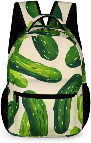 Cute Funny Cucumber Pickle Casual Backpack Travel Laptop Cute Basic Shoulder Bag for Work Women & Men