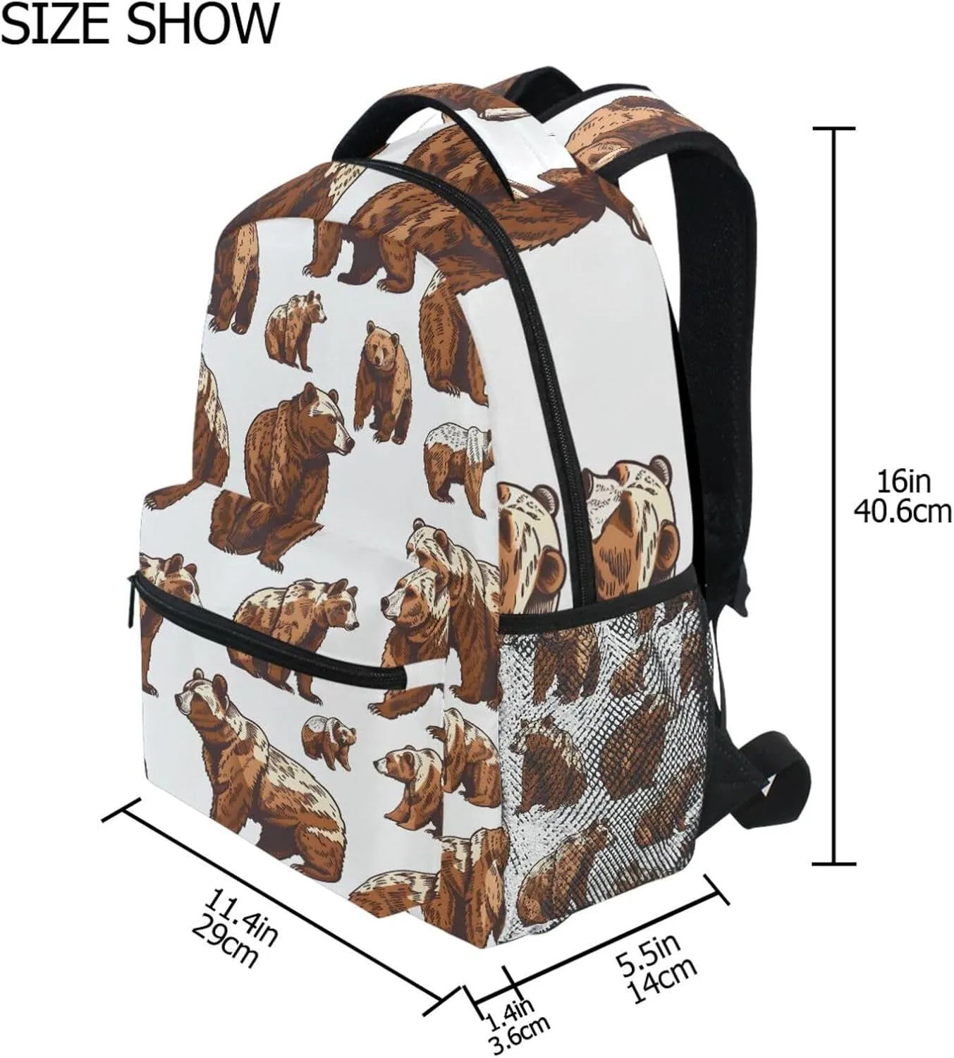 Cute Grizzly Bears Backpacks for Girls Boys Elementary School Bag Kids Bookbag Personalized Travel Daypack 3rd 4th 5th Grade Rucksack 16in Laptop Back Pack