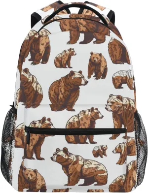 Cute Grizzly Bears Backpacks for Girls Boys Elementary School Bag Kids Bookbag Personalized Travel Daypack 3rd 4th 5th Grade Rucksack 16in Laptop Back Pack