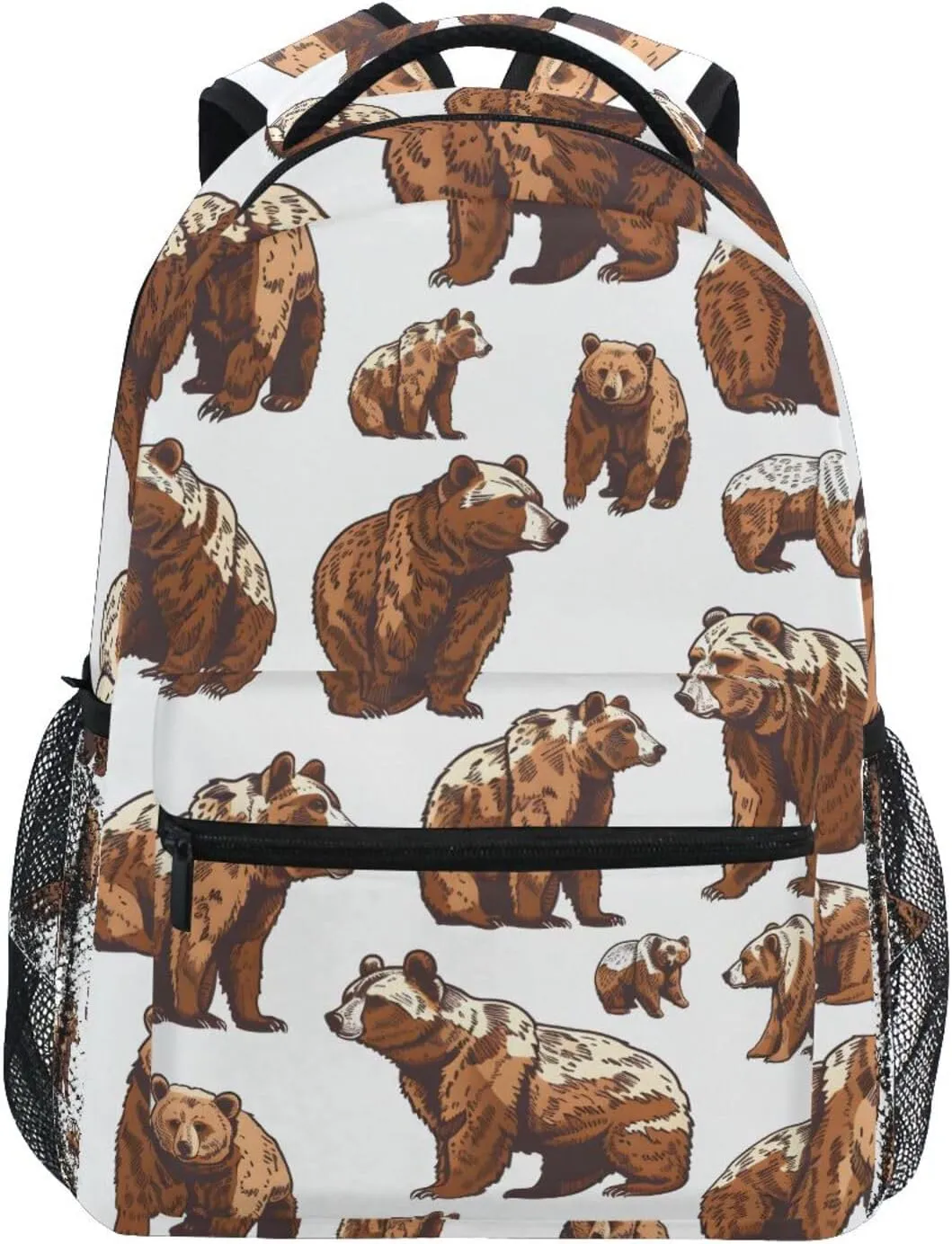 Cute Grizzly Bears Backpacks for Girls Boys Elementary School Bag Kids Bookbag Personalized Travel Daypack 3rd 4th 5th Grade Rucksack 16in Laptop Back Pack