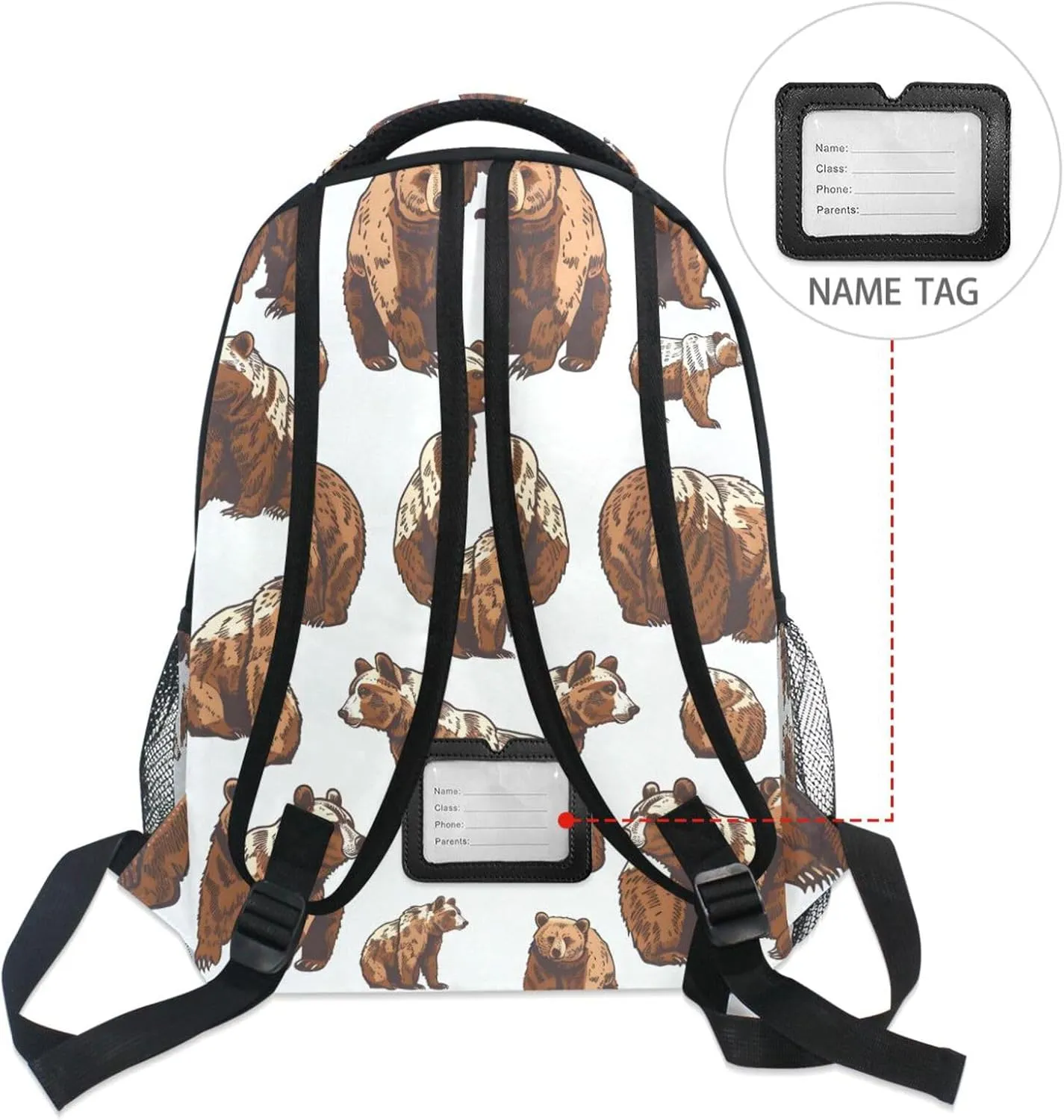 Cute Grizzly Bears Backpacks for Girls Boys Elementary School Bag Kids Bookbag Personalized Travel Daypack 3rd 4th 5th Grade Rucksack 16in Laptop Back Pack