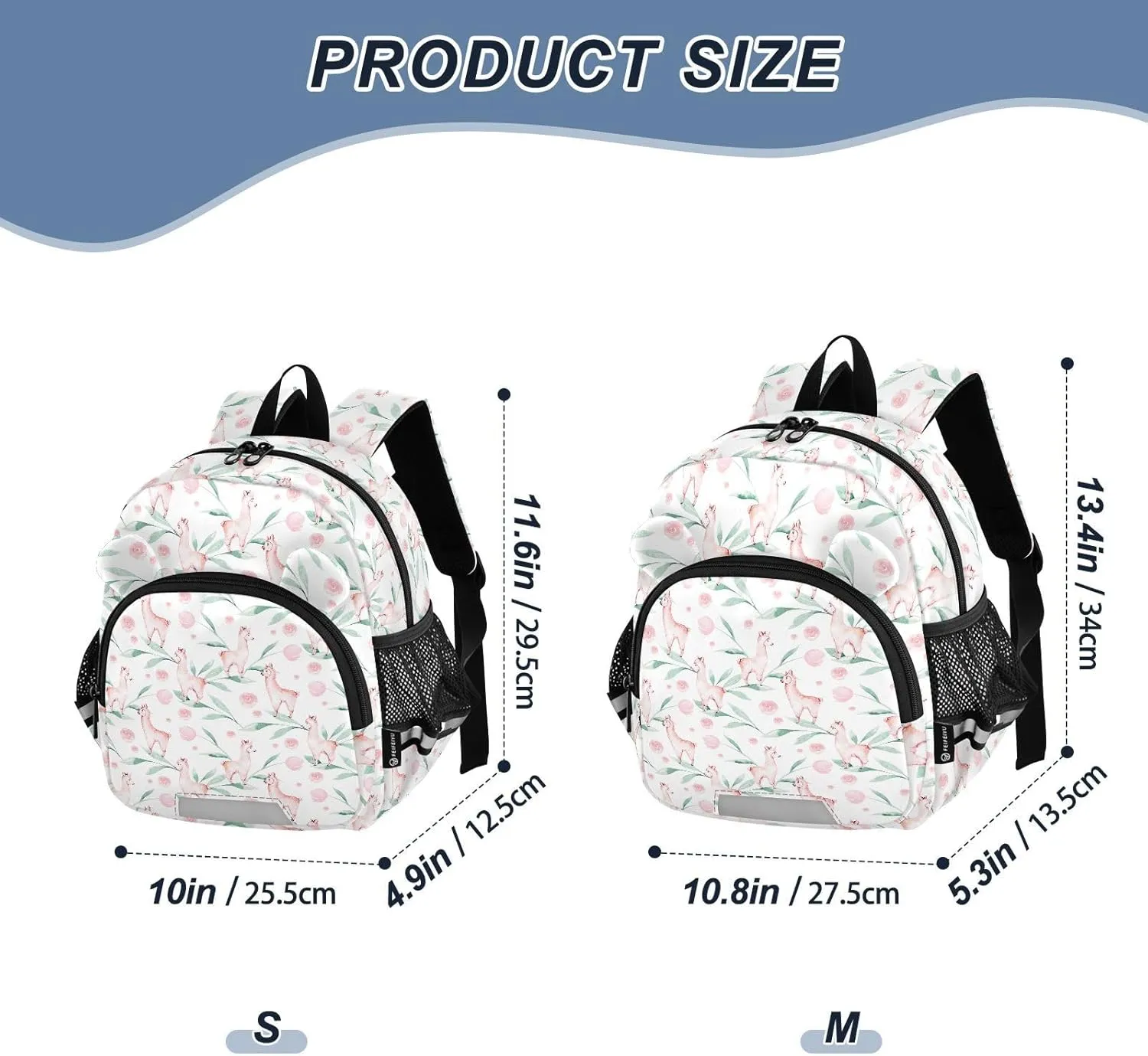 Cute Llama Preschool Backpack Floral Daycare Bookbag School Backpack with Traction Rope for Kids 3-6
