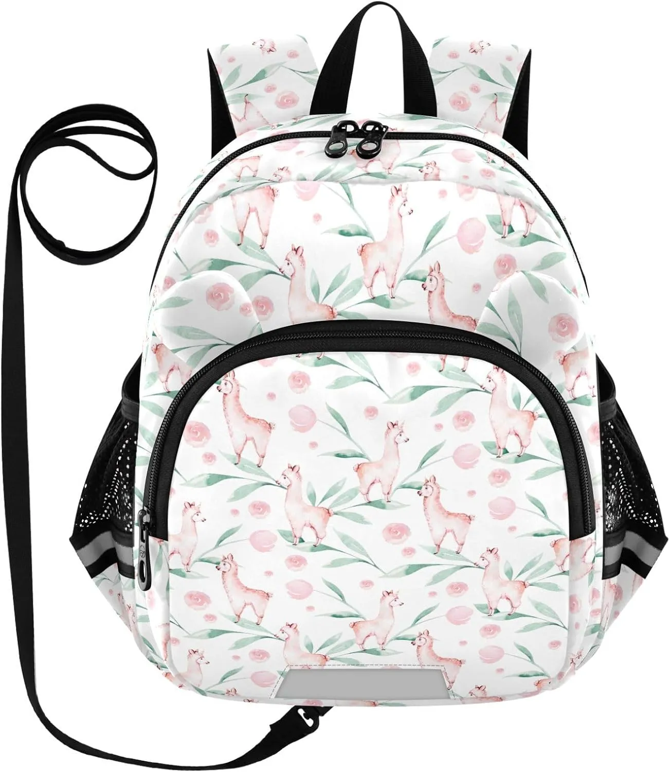 Cute Llama Preschool Backpack Floral Daycare Bookbag School Backpack with Traction Rope for Kids 3-6