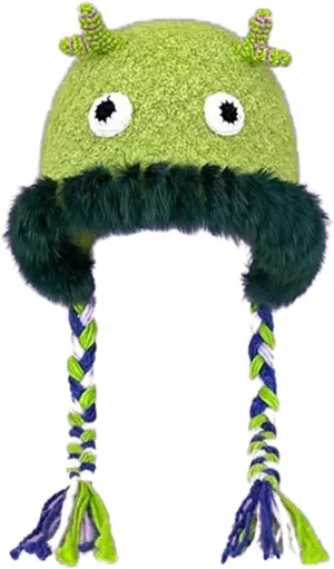 Cute Novelty Cartoon Fuzzy Bucket Hats for Women Girls Windproof Faux Fur Trim Braided Drawstring Winter Warm Earflaps Caps